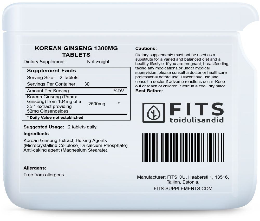 Κορεάτικο Τζίνσενγκ 1300mg 60 δισκία