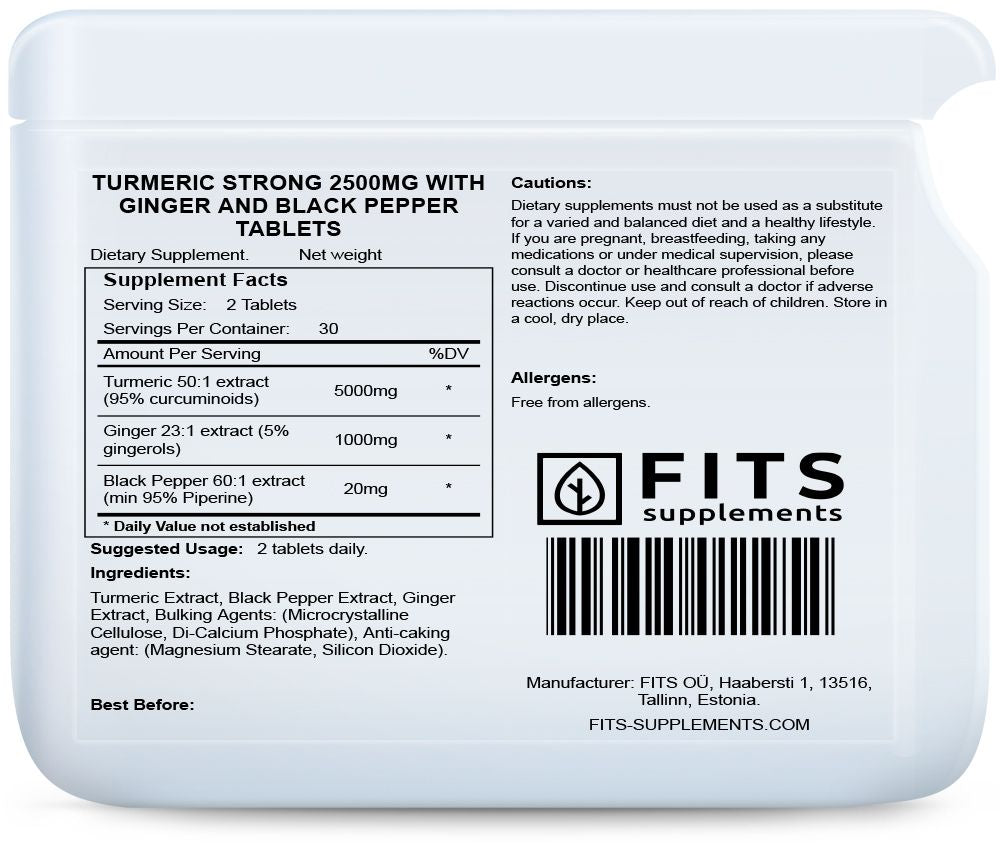 Κουρκουμάς Ισχυρός 2500mg με Τζίντζερ και Μαύρο Πιπέρι 60 δισκία