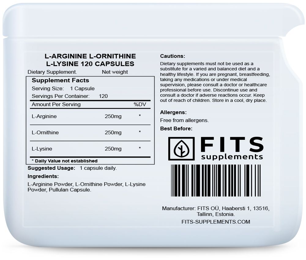 L-Αργινίνη L-Ορνιθίνη L-Λυσίνη 120 κάψουλες