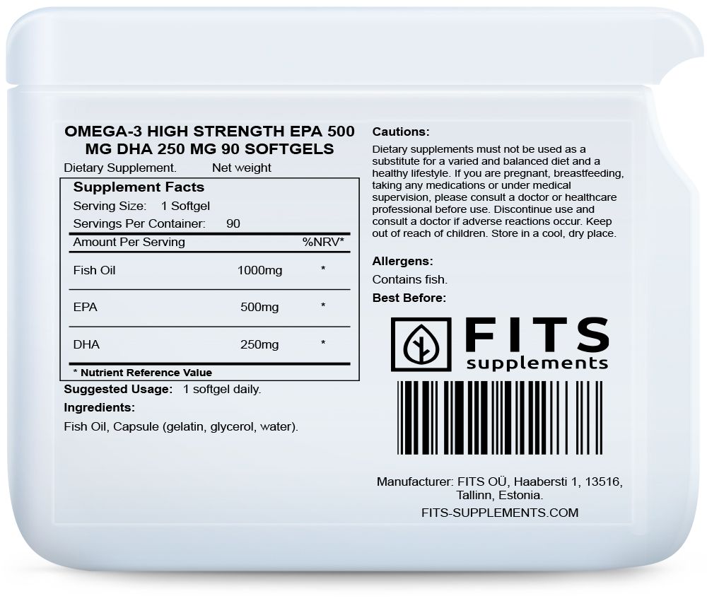 Ωμέγα-3 Υψηλής Ισχύος EPA 500 mg DHA 250 mg 90 μαλακές κάψουλες