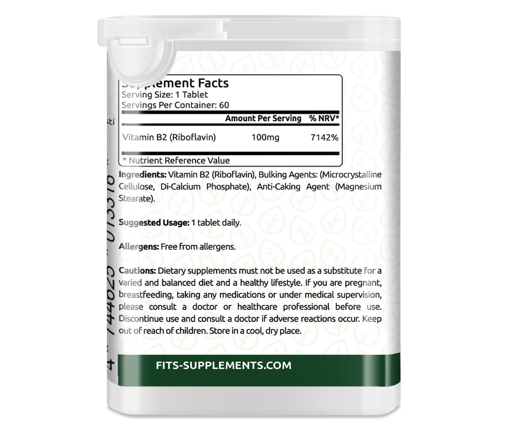 Βιταμίνη B2 100mg (Ριβοφλαβίνη) 60 δισκία