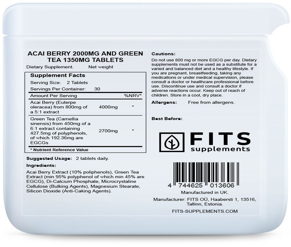Acai Berry 2000mg και Πράσινο Τσάι 1350mg 60 δισκία