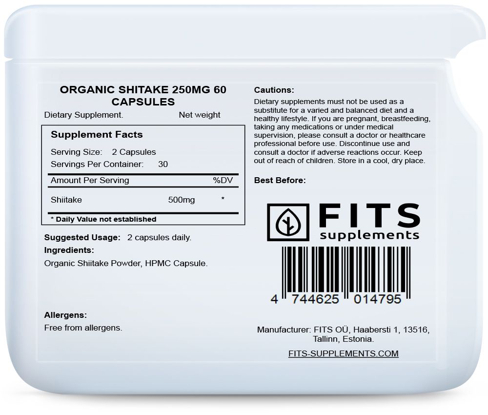 Βιολογικό Shiitake 250mg 60 κάψουλες