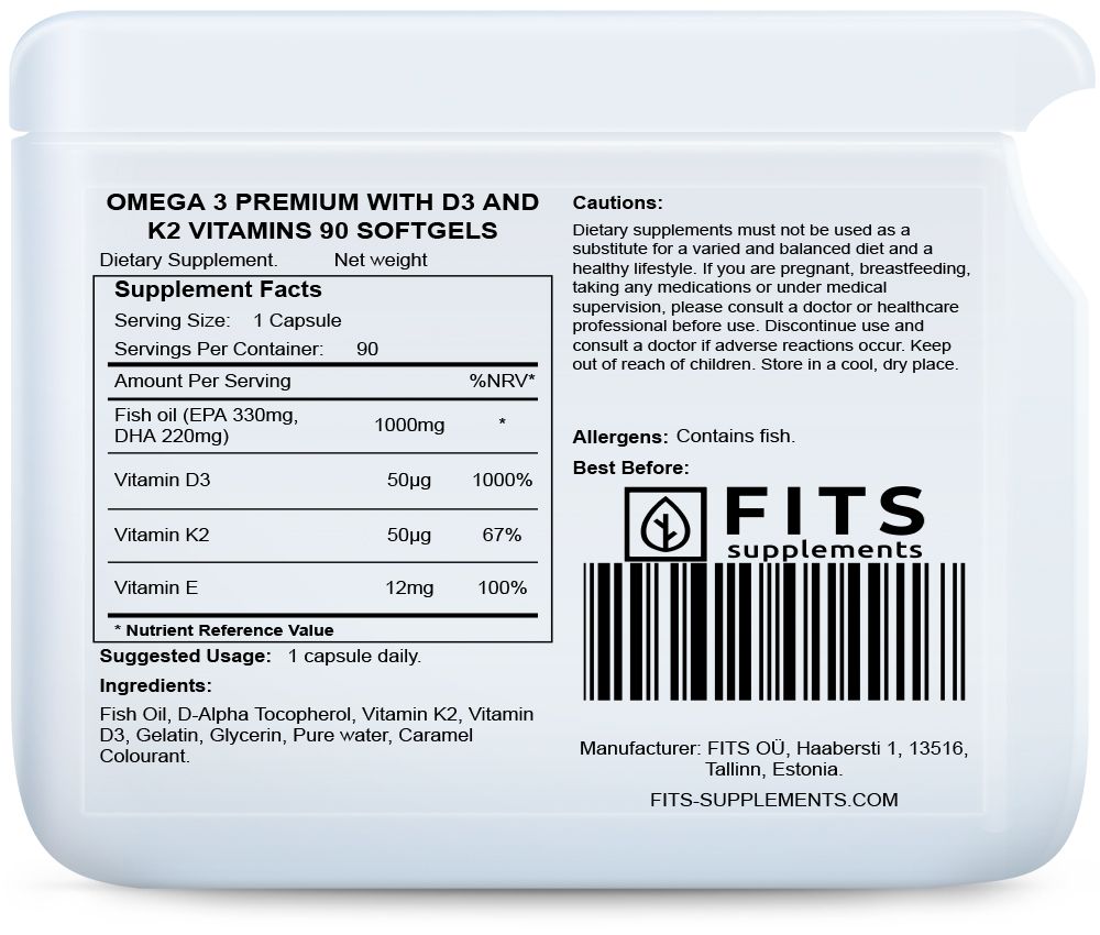 Ωμέγα 3 Premium με βιταμίνες D3 και K2 90 μαλακά δισκία