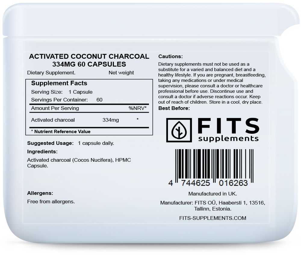 Ενεργός άνθρακας καρύδας 334mg 60 κάψουλες